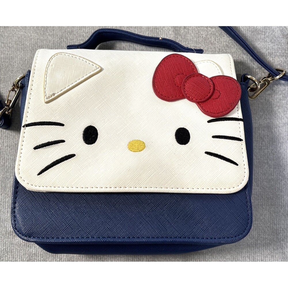 Hello Kitty Face Pochette Blue White Sanrio Shoulder Bag Japan Faux Leather